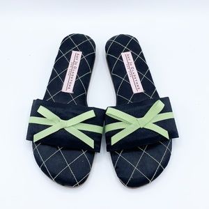 Amy Jo Gladstone Slippers Black Satin Slide On Mule